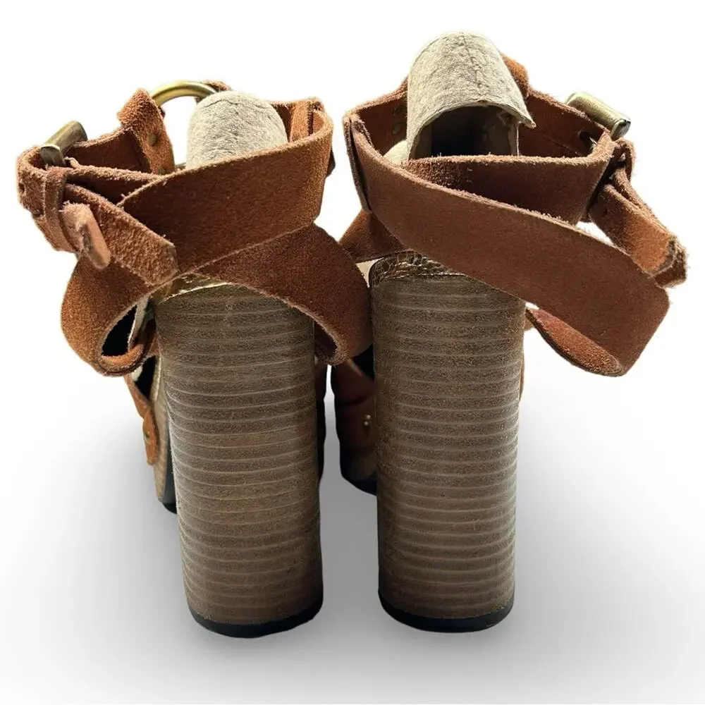 Free People Justine Platform Sandals Size 40 EU | 10‎ US Suede Boho Hippie Chic
